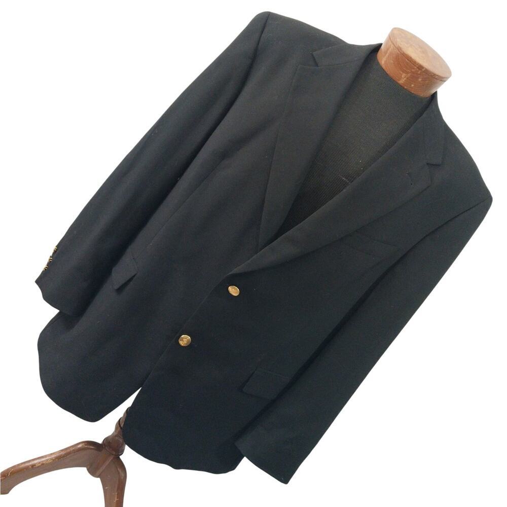AUSTIN REED! STUNNING BLACK FINE WOOL, GOLD BUTTON CLUB BLAZER, JACKET! SZ 46R